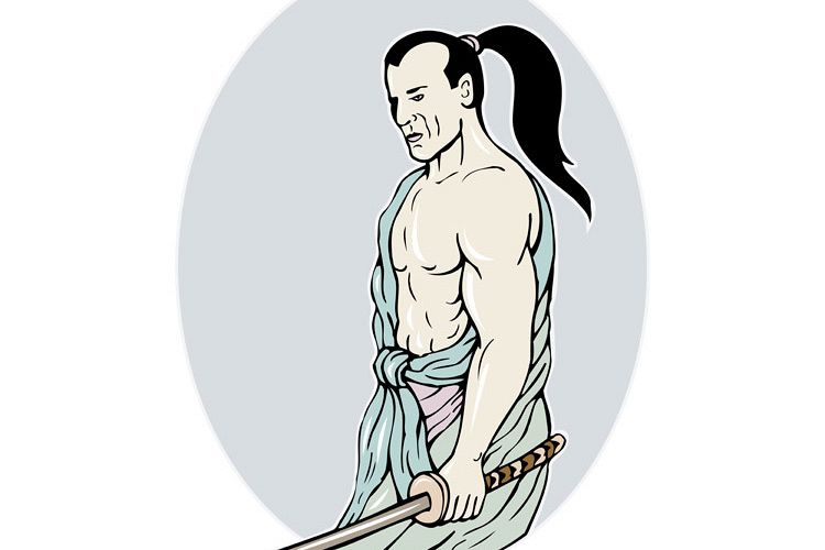 Samurai warrior with katana sword fighting stance example image 1