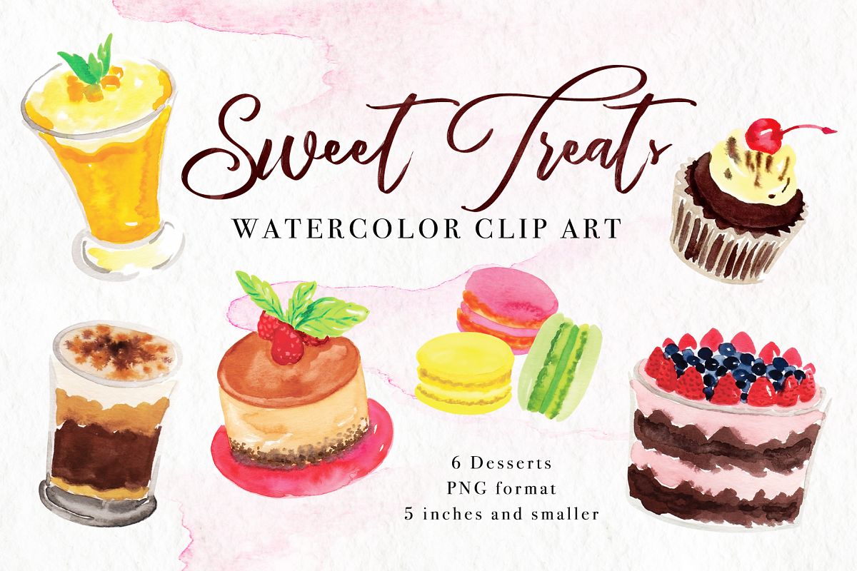 Sweet Treats Watercolor Clip Art example image 1