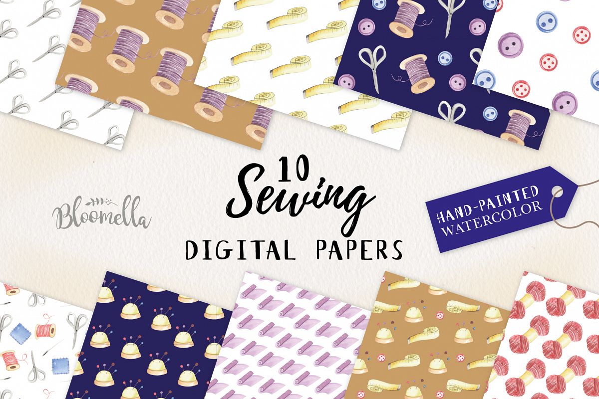 Sewing Seamless Patterns Digital Papers Stitch Button Sew example image 1