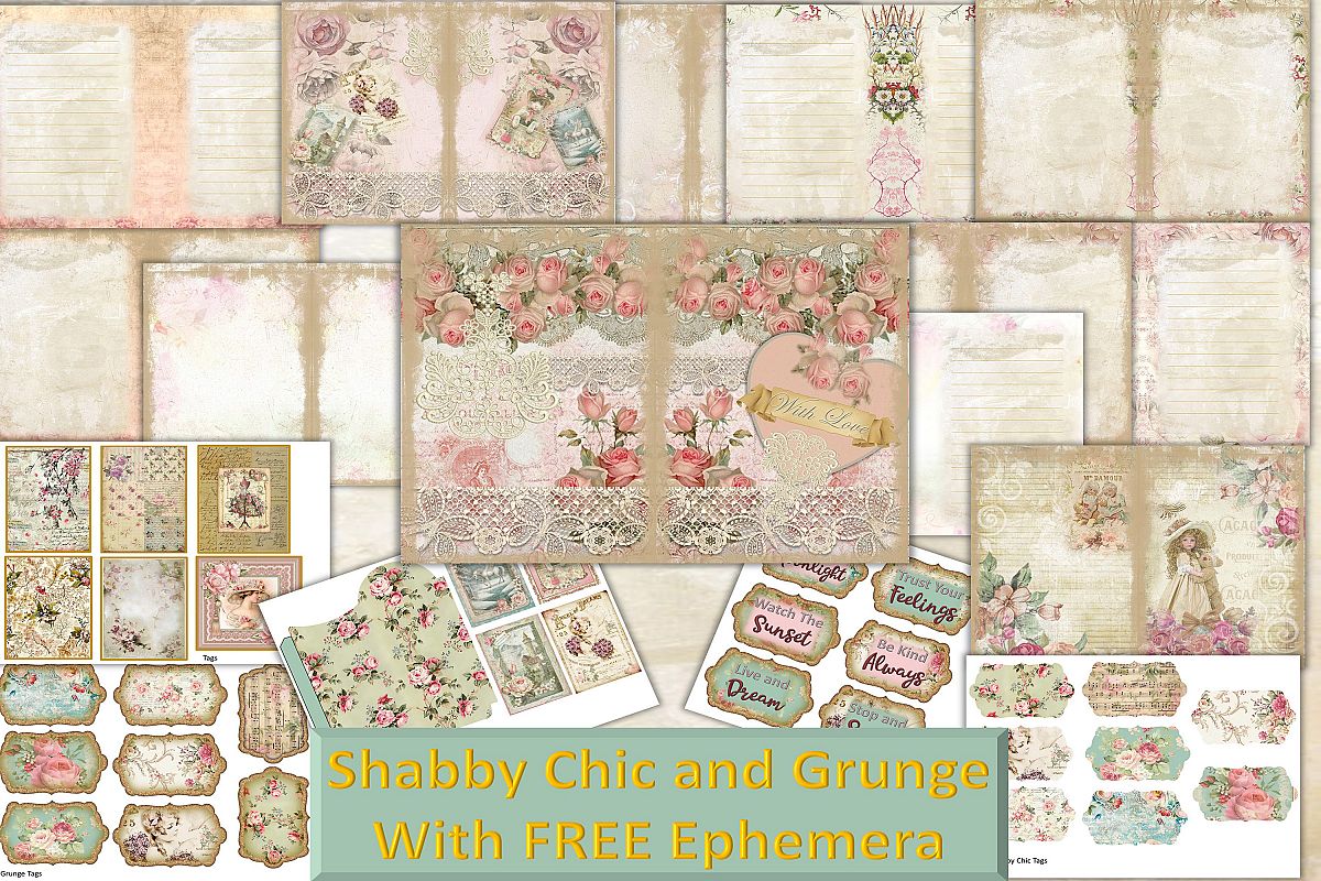Printable shabby Chic & Grunge Journaling Kit &Free Ephemera example image 1
