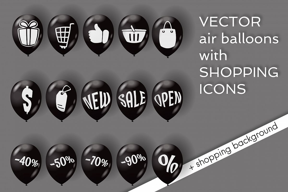 Shopping icons on air balloons. example image 1
