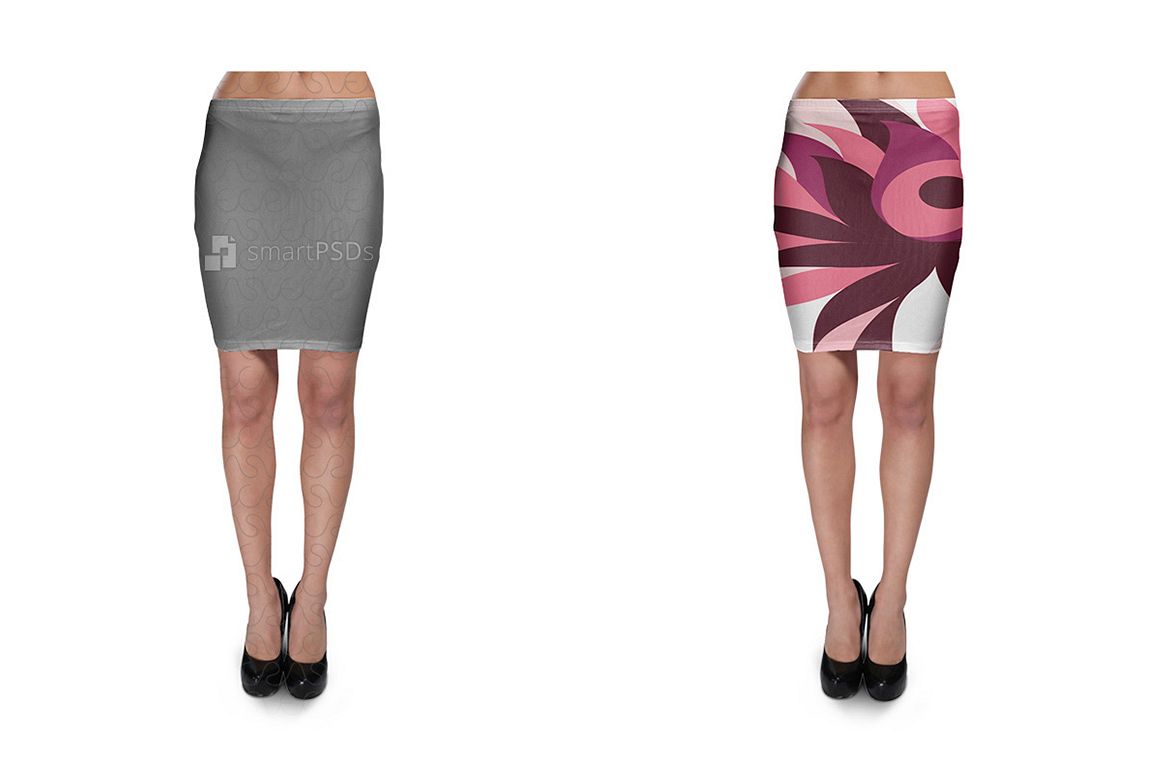 Bodycon Skirt Design Mockup for Sublimation Cloth Printing - 2 Views example image 1