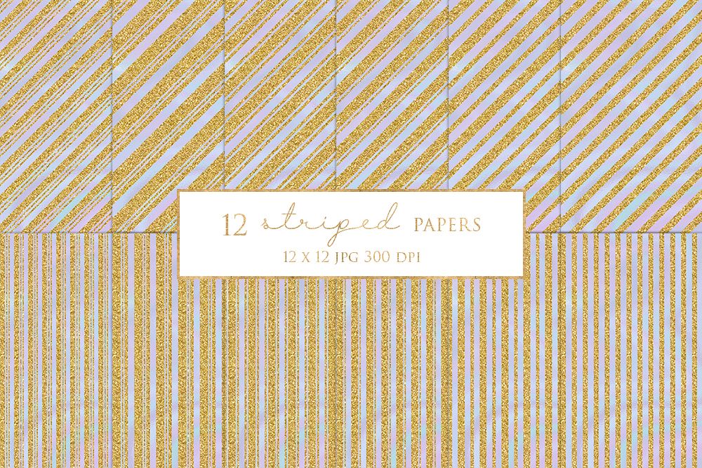 12 Gold Striped Digital Paper Pack example image 1