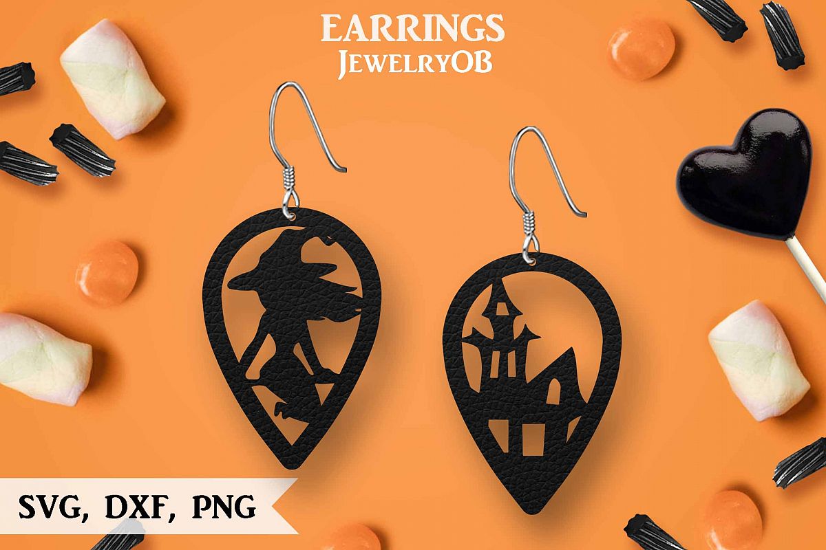 Halloween Earrings, Cut File, SVG DXF PNG Formats, Witch Hat example image 1