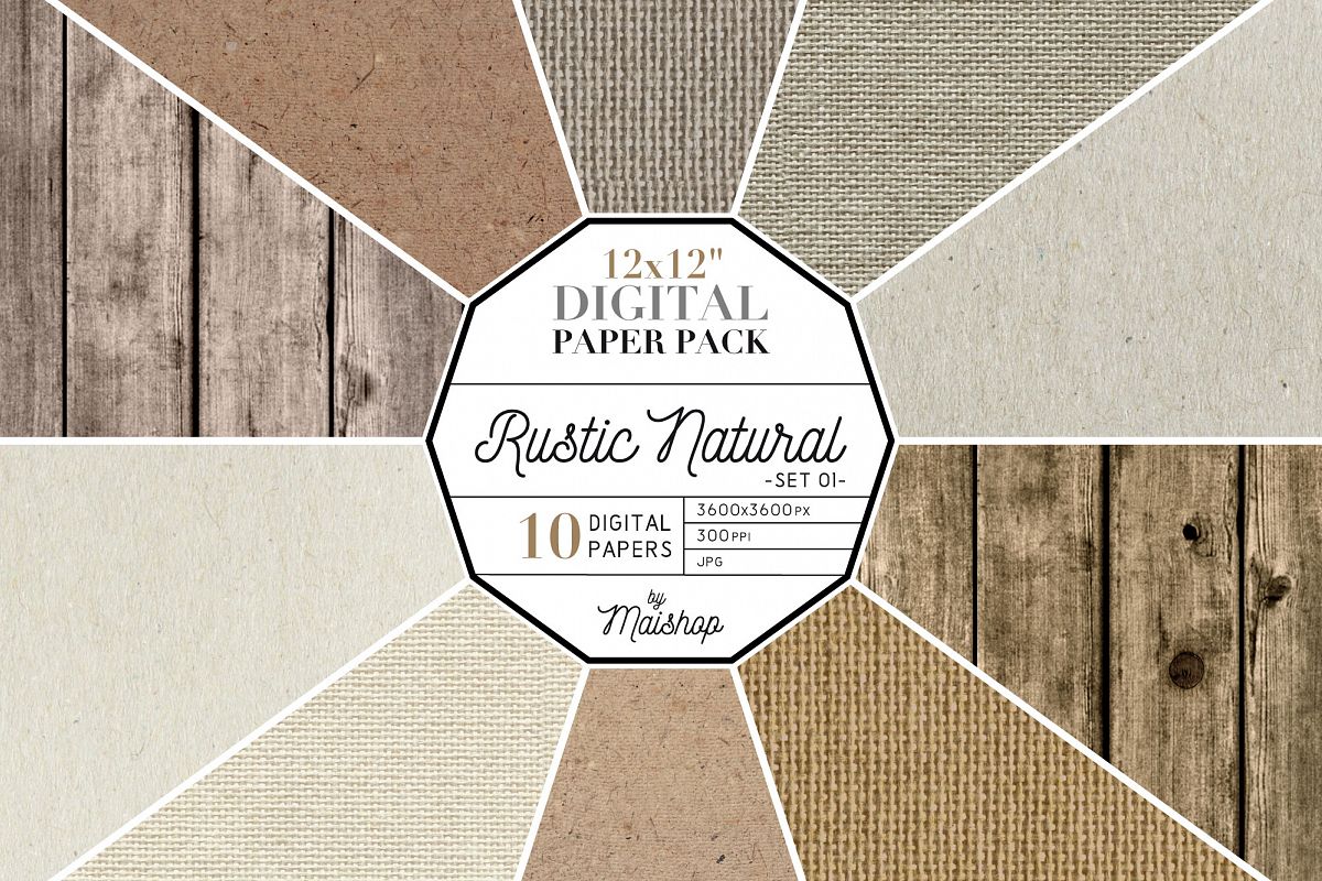 Digital Paper Pack "Rustic Natural" Set 01 example image 1