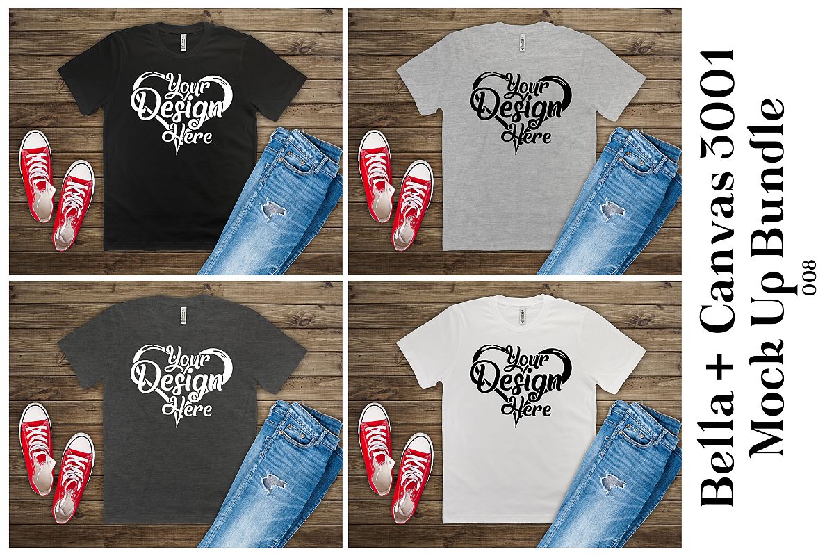 Bella Canvas Mockup 3001 Bundle Black White & Heather Grey example image 1