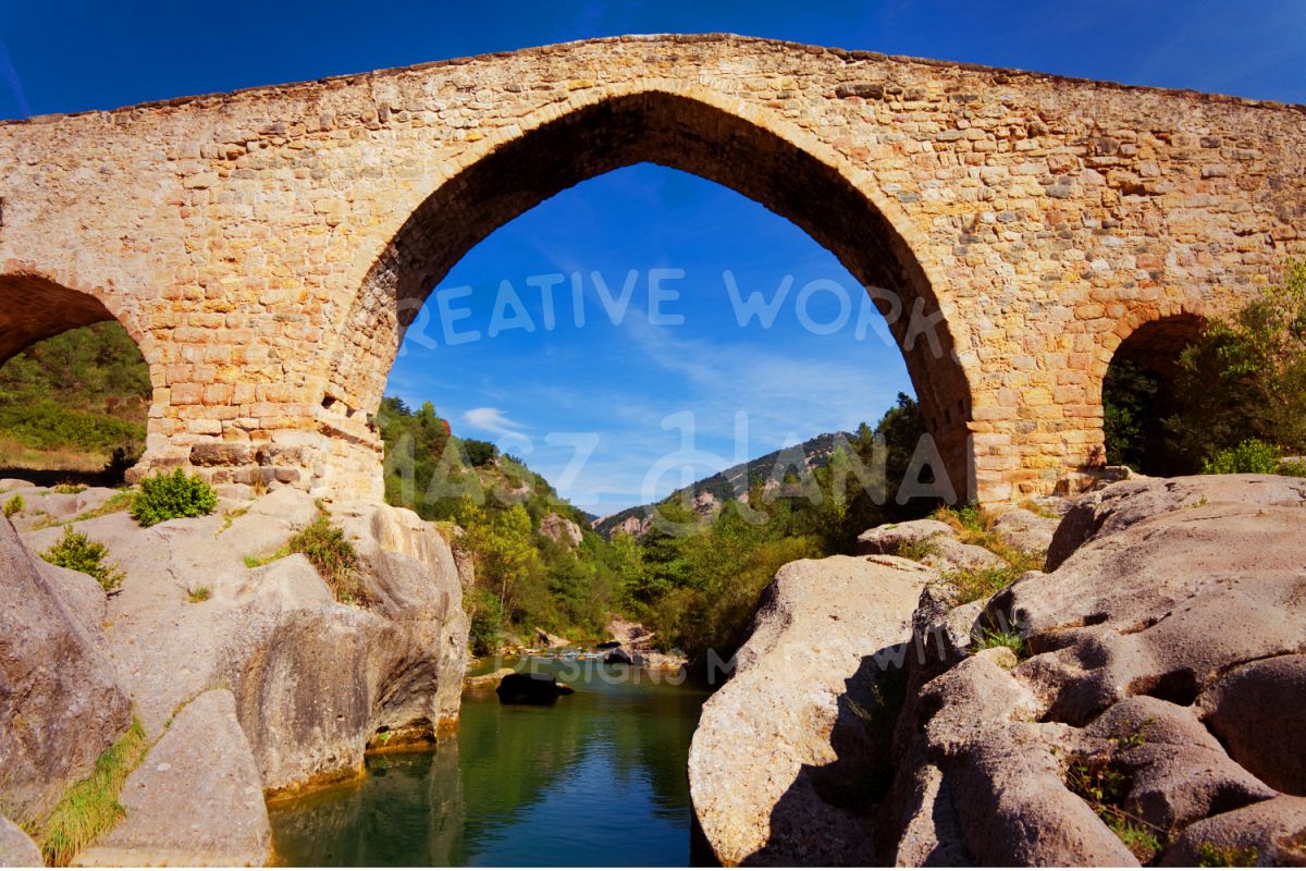 Gothic Stone Bridge Over The River Llobregat example image 1