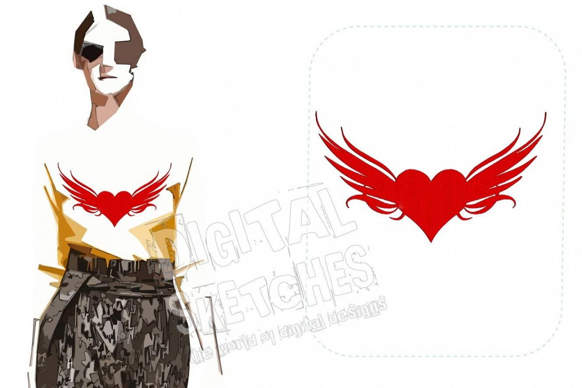 Heart Wings Machine Embroidery Design 3 Sizes example image 1