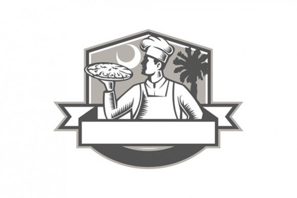 Pizza Chef Pizza Moon Palmetto Tree Shield Retro example image 1