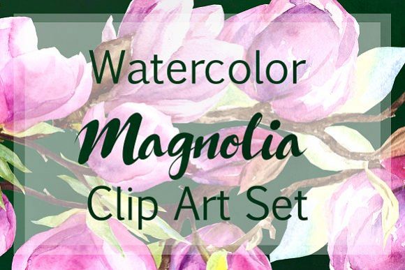 Watercolor Magnolia Clip Art Set example image 1