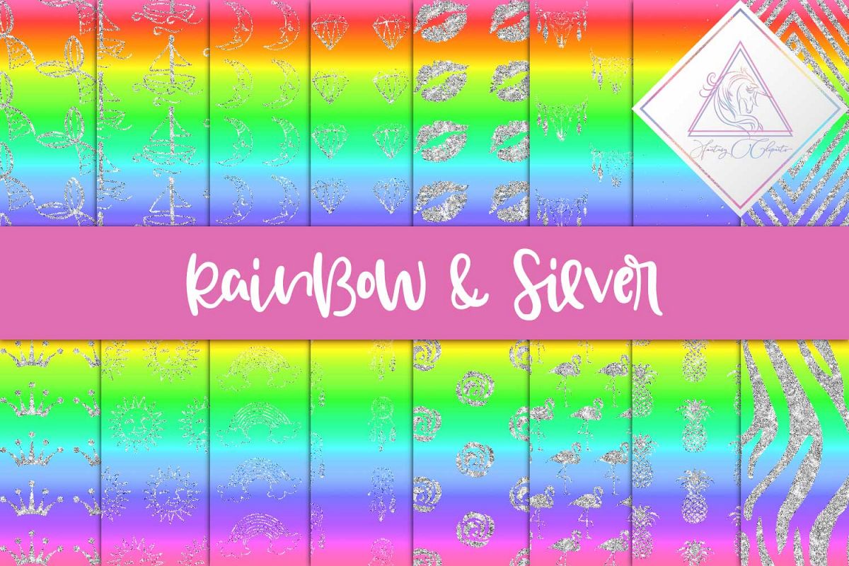 Rainbow & Silver Digital Paper example image 1