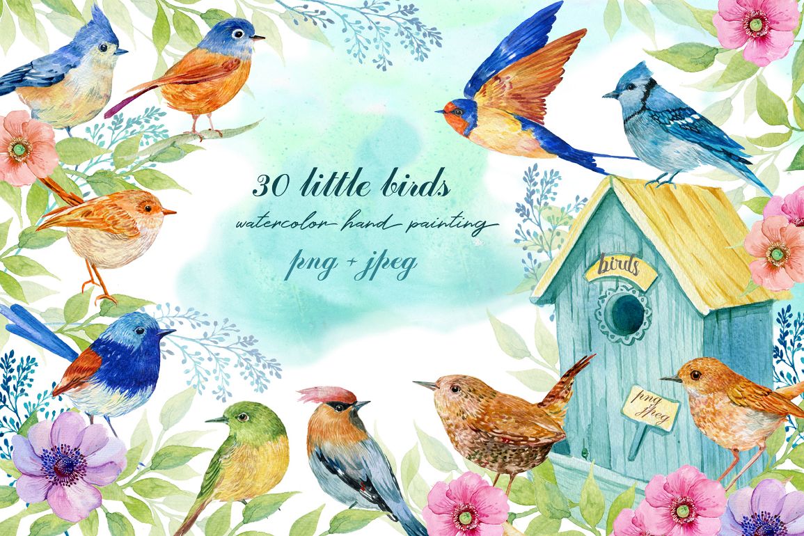 30 little birds.watercolor example image 1