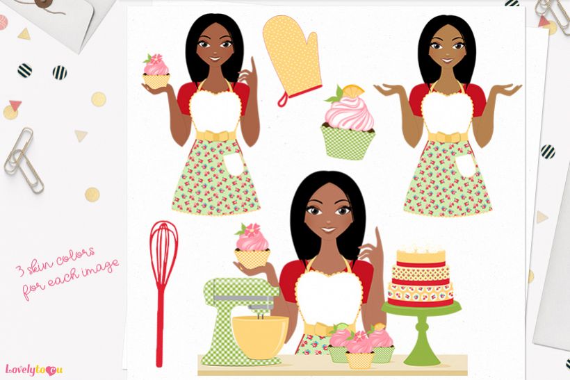 Woman baking character clip art L172 Layla example image 1