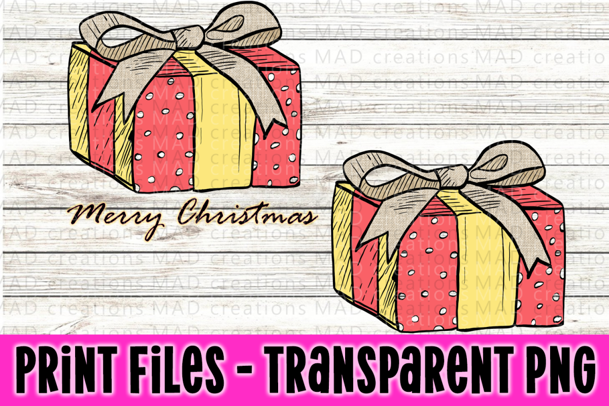 Christmas Present - Rustic Pink and Yellow - Print File example image 1