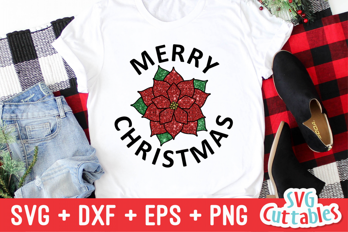Merry Christmas Poinsettia | Christmas SVG Cut File example image 1