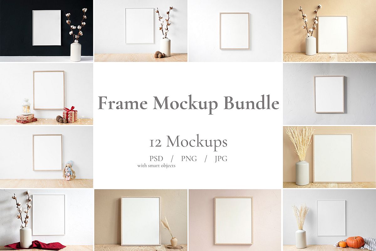 Frame Mockup Bundle, Minimalist Frame Mockup, Poster Mockup example image 1