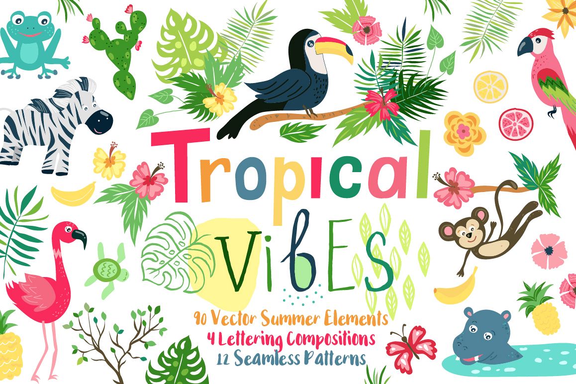 Summer Tropical Cute Vector Pack example image 1