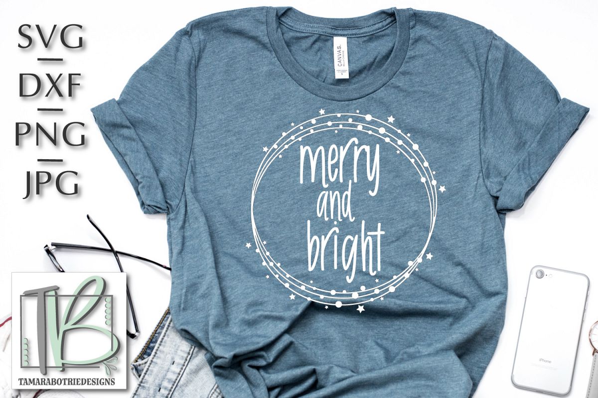 Merry and Bright SVG, Christmas Cut file example image 1