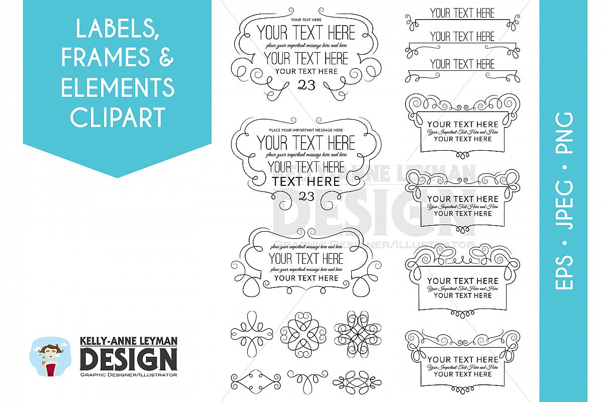 Swirl Digital Frames Clipart, Digital Labels clipart set example image 1