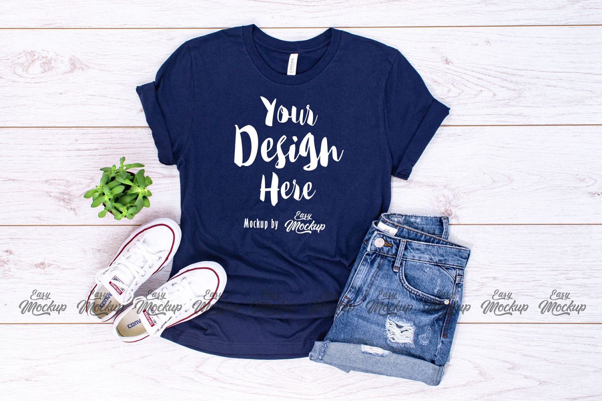 Navy Bella Canvas 3001 T Shirt Mockup example image 1