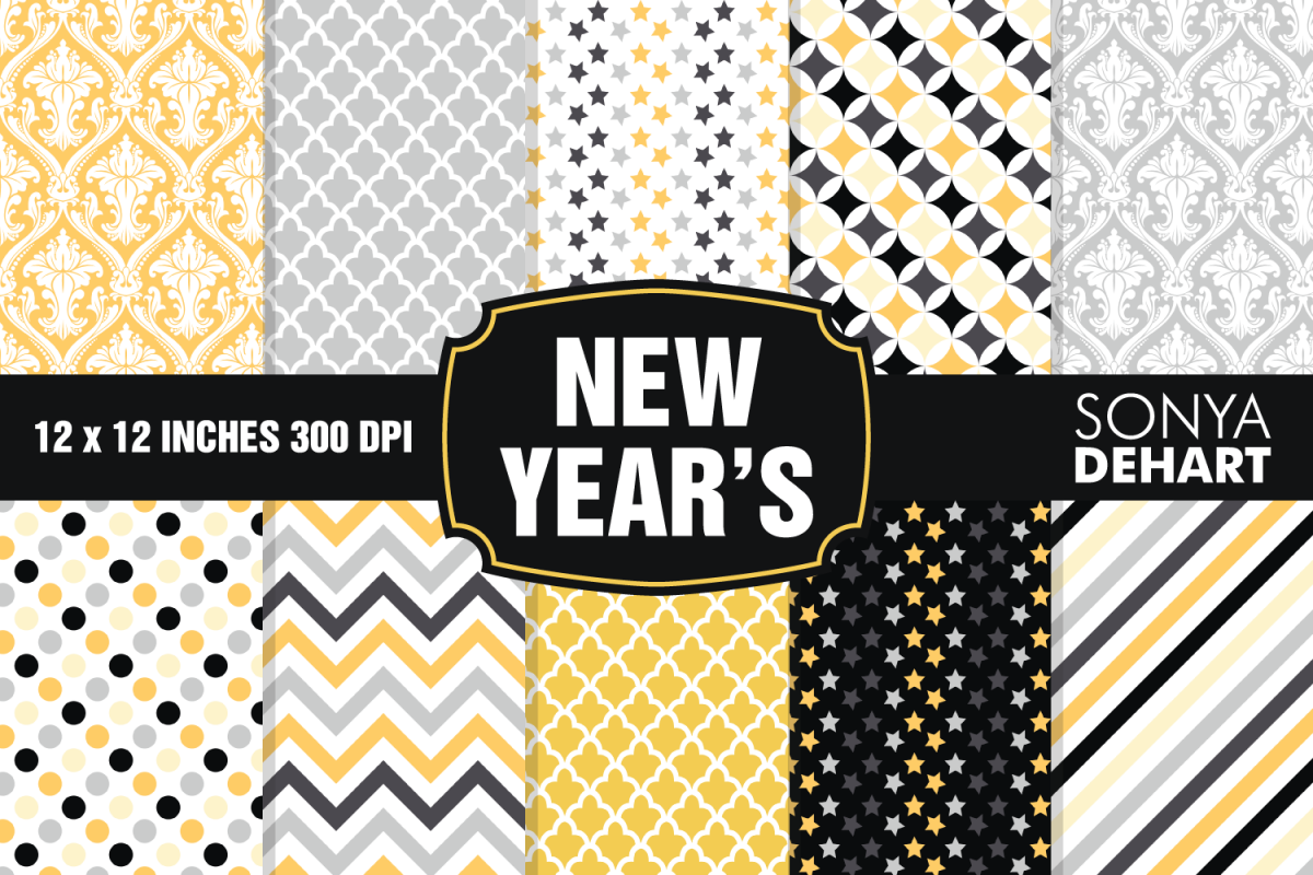 New Year's Eve Digital Paper Pattern Pack example image 1