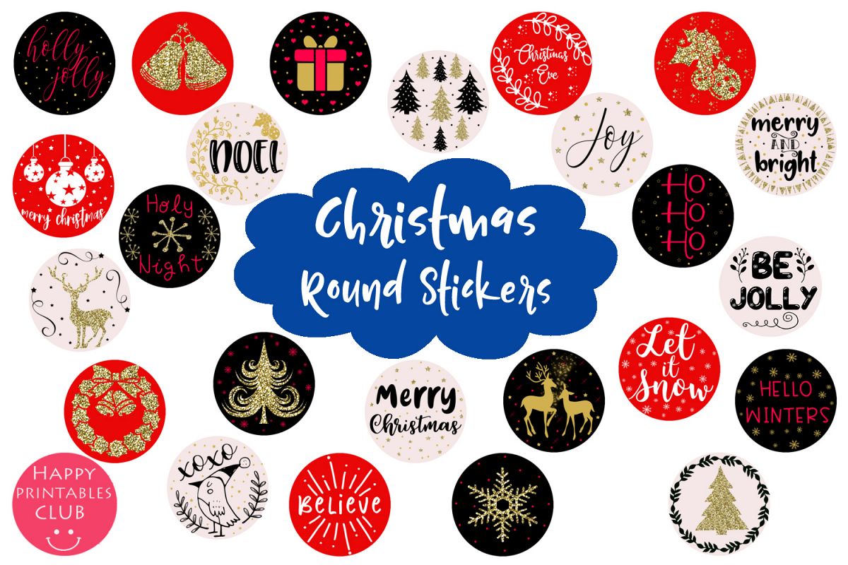 Cute Christmas Round Stickers- Holiday Round Stickers example image 1