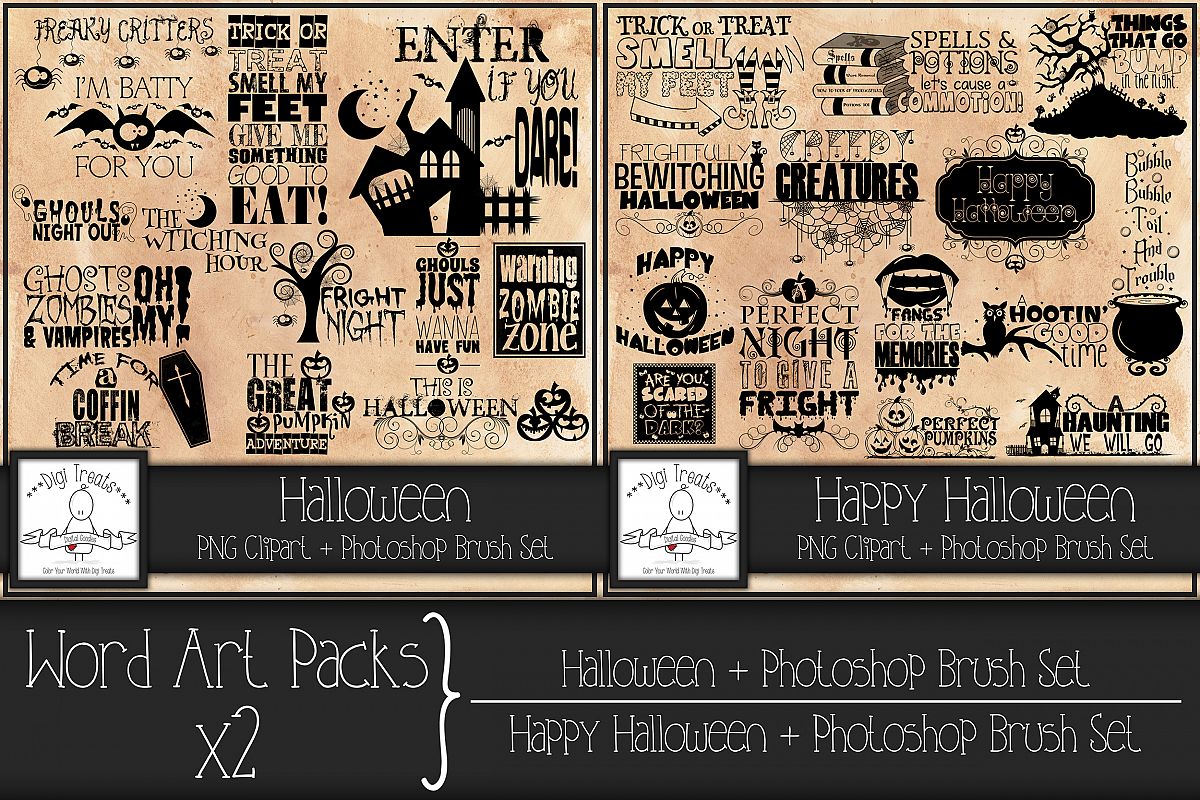 Word Art Packs x 2. Halloween and Happy Halloween. example image 1