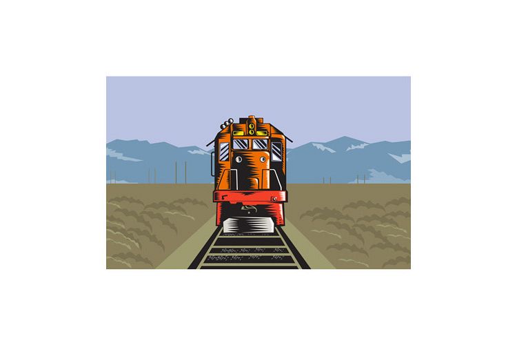 Diesel Train Front Rear Woodcut Retro example image 1