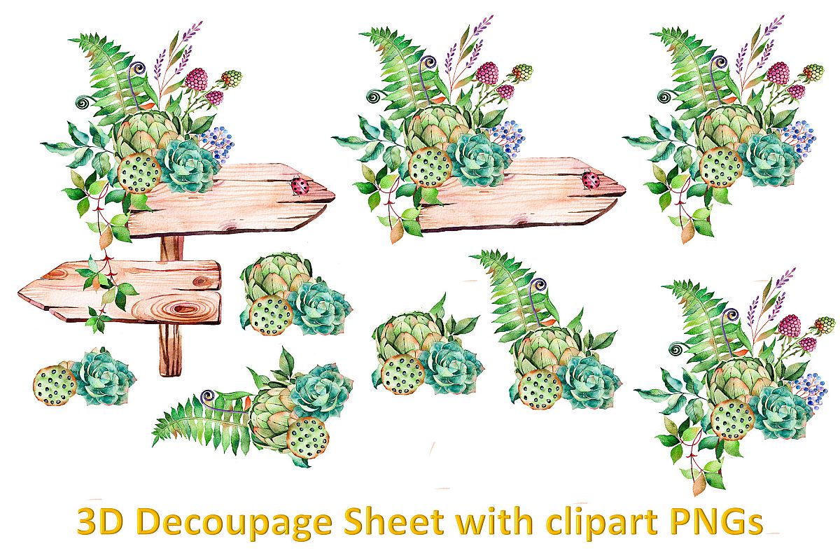 Floral Decoupage sheet or collage sheet. Printable and PNGs example image 1