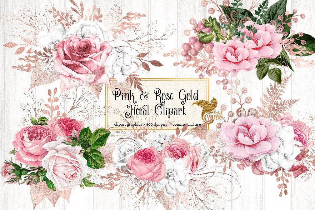 Blush Pink and Rose Gold Floral Clipart example image 1