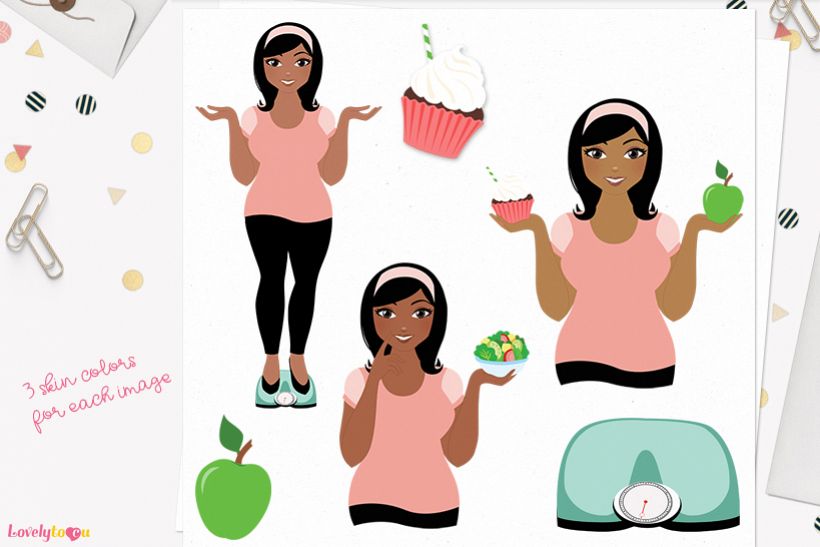 Woman weight loss character clip art L092 Wendy example image 1