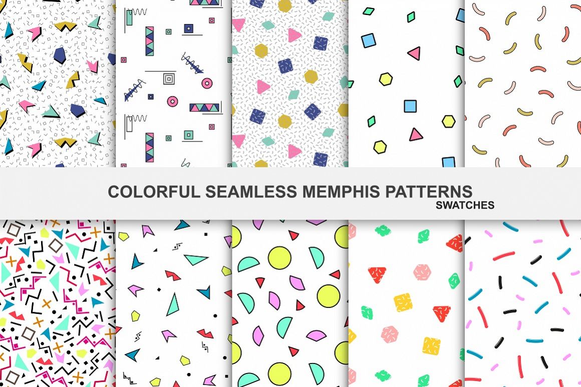 Colorful seamless memphis patterns example image 1