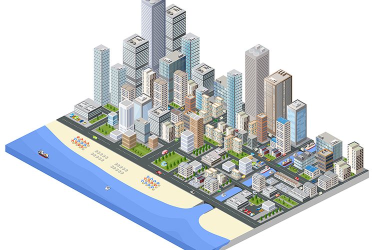 Skyscrapers, houses and streets example image 1