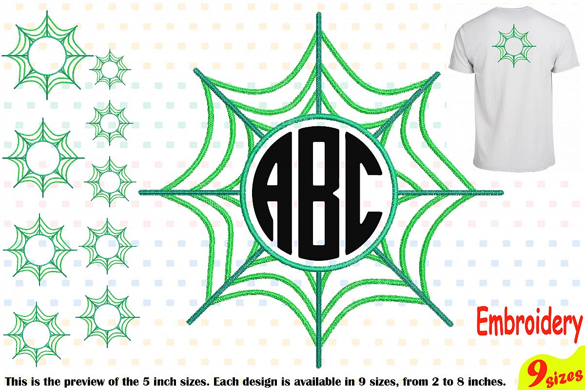 Spider Web Circle Embroidery Design Machine Instant Download Commercial Use digital Outline Frame Halloween Spiderweb 208b example image 1