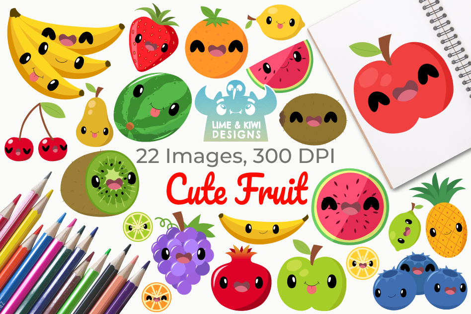 Cute Fruit Clipart, Instant Download Vector Art example image 1