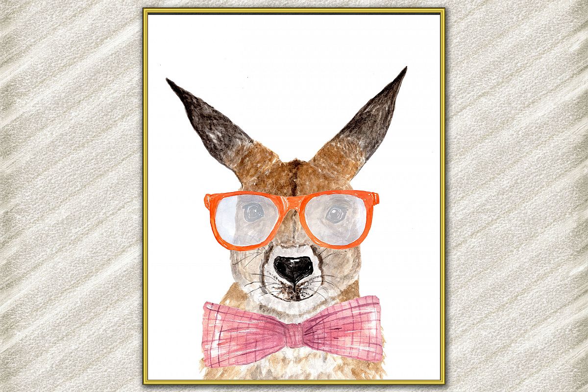 Kangaroo digital Print Watercolor Animal Print Hipster Anmal example image 1