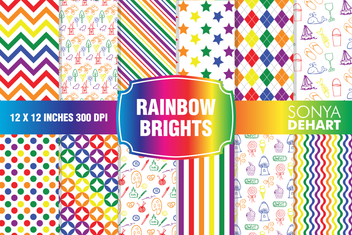 Rainbow Bright Digital Paper Pattern Pack example image 1