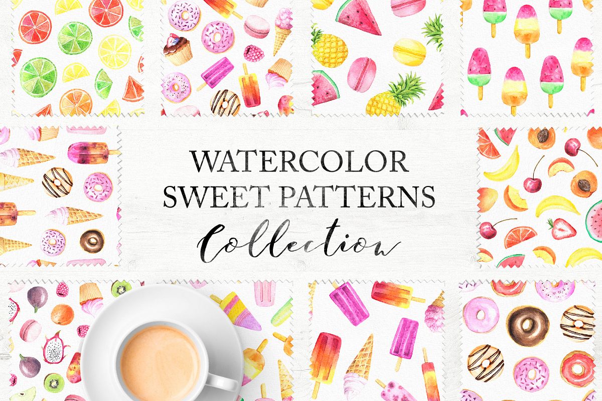 15 Watercolor Sweet Seamless Pattern example image 1