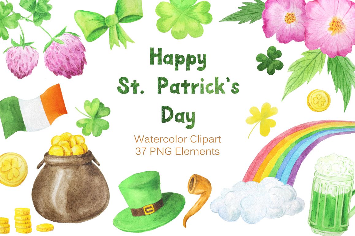 Watercolor St Patricks Day Collection example image 1