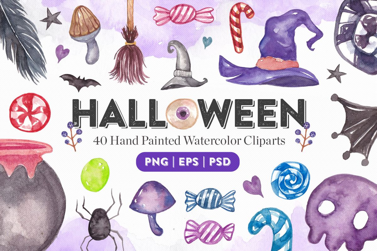 Halloween Watercolor Elements Bundle example image 1