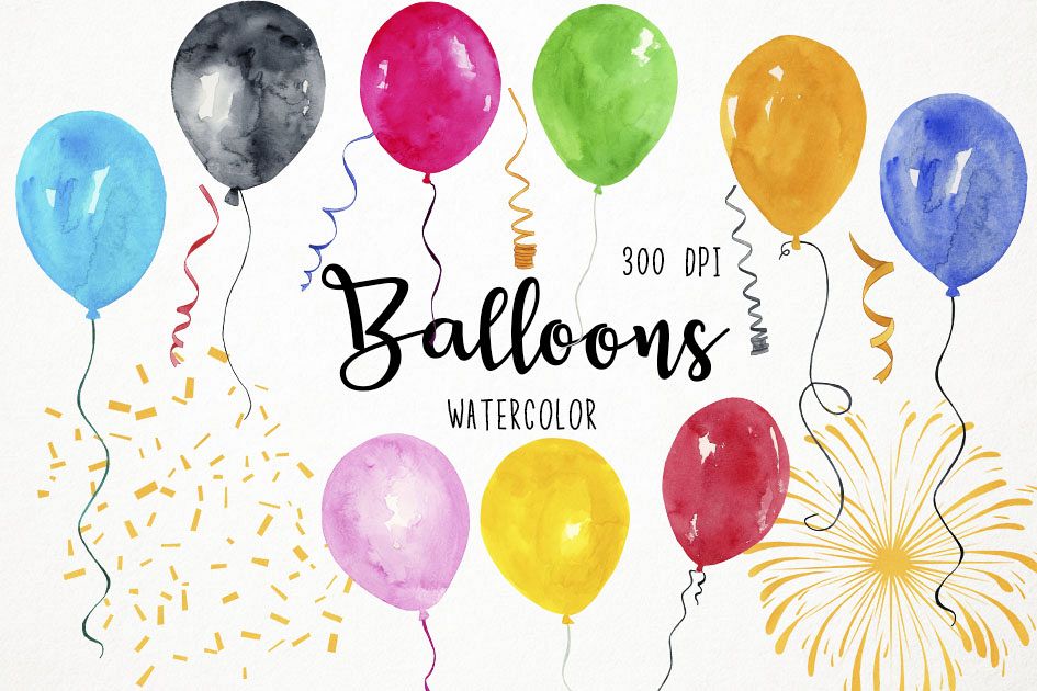 Watercolor Balloons Clipart, Balloons Clip art, Balloons PNG example image 1