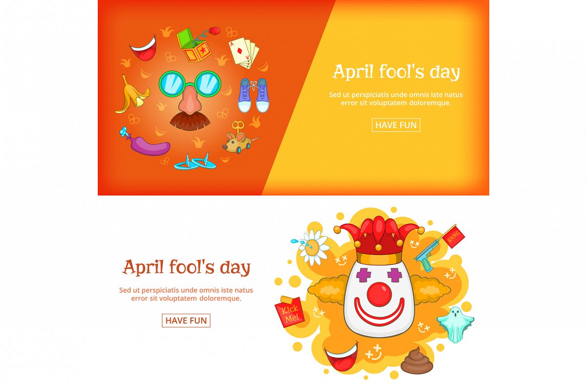 April Fools Day banner set template, cartoon style example image 1