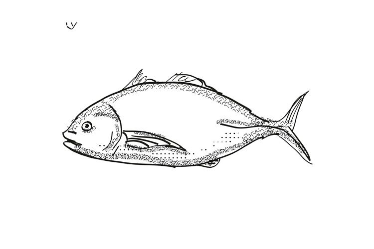 Trevally New Zealand Fish Cartoon Retro Drawing example image 1