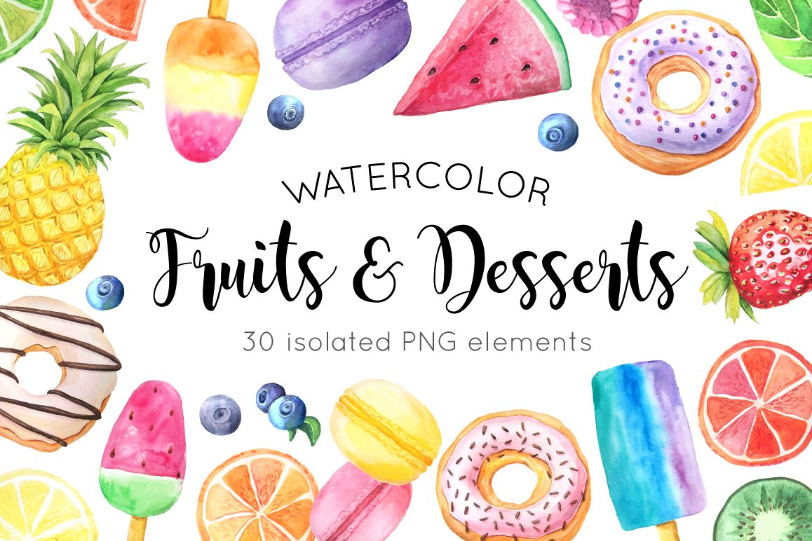 Watercolor Fruits&Desserts Set example image 1