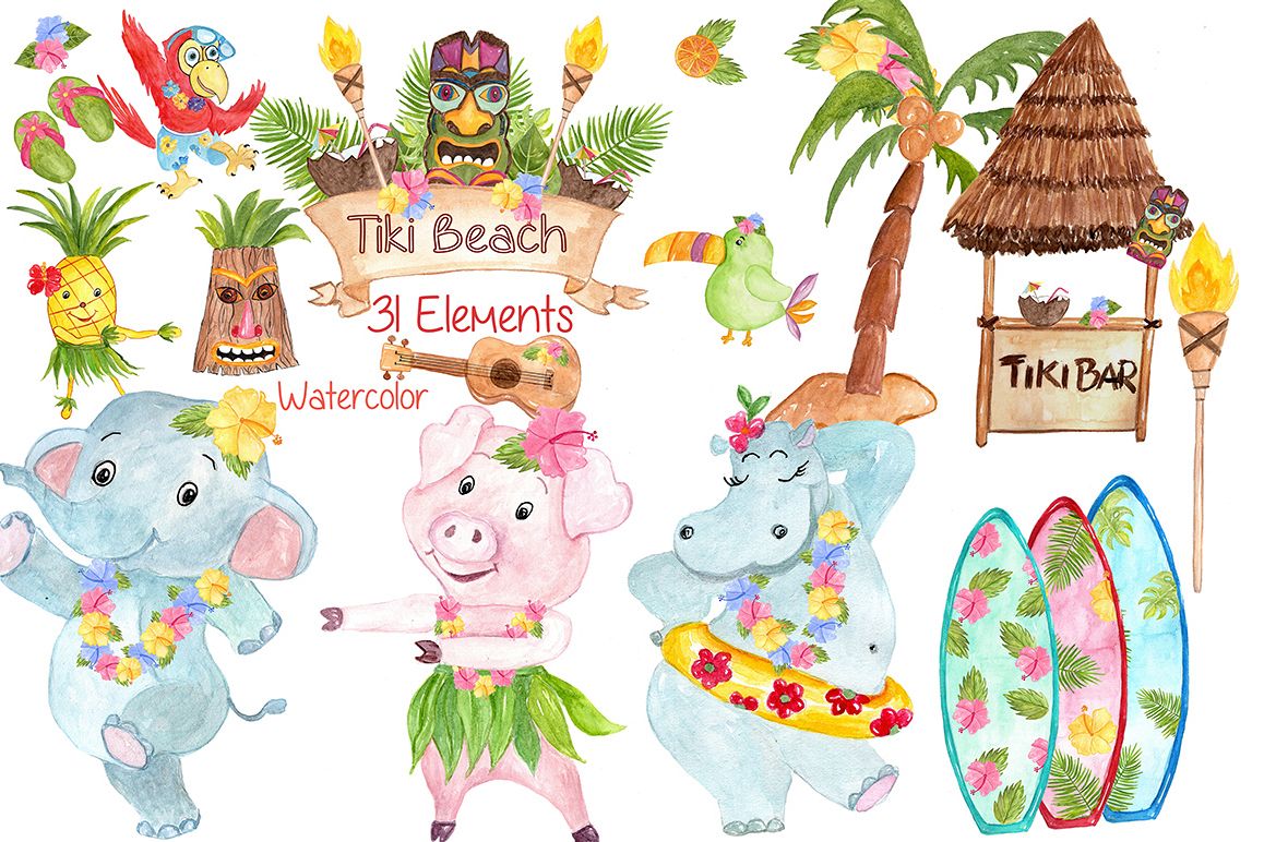 Watercolor Hawaii clipart example image 1