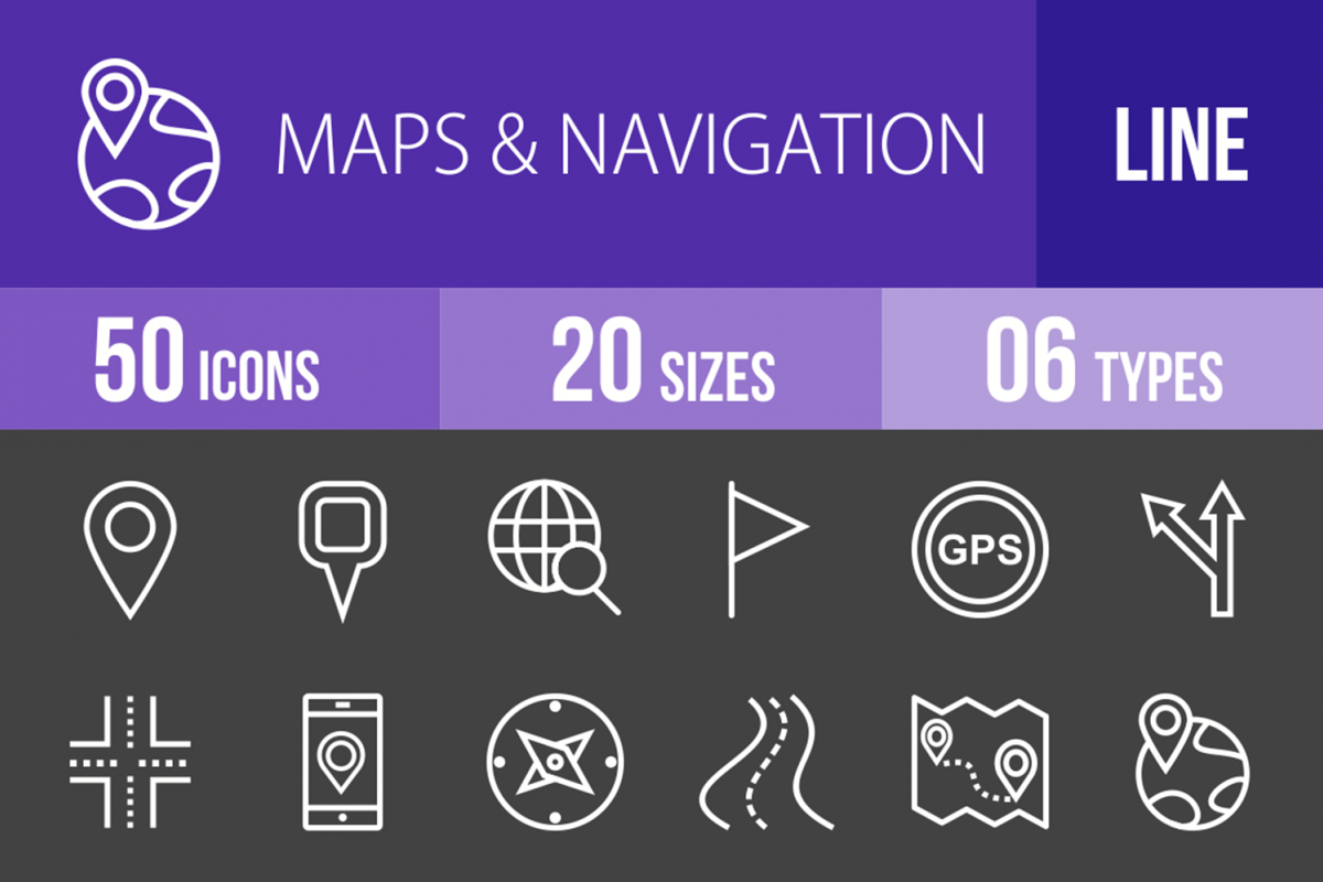 50 Maps & Navigation Line Inverted Icons example image 1