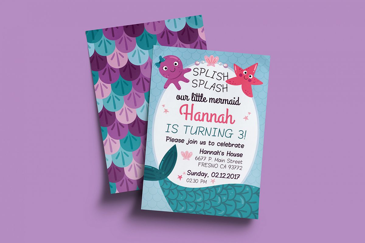 Merrmaid Birthday Party Invitation example image 1