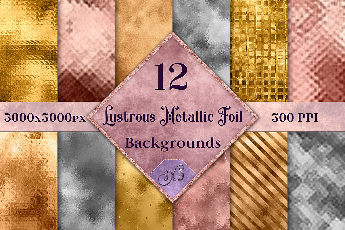 Lustrous Metallic Foil Backgrounds - 12 Image Textures Set example image 1