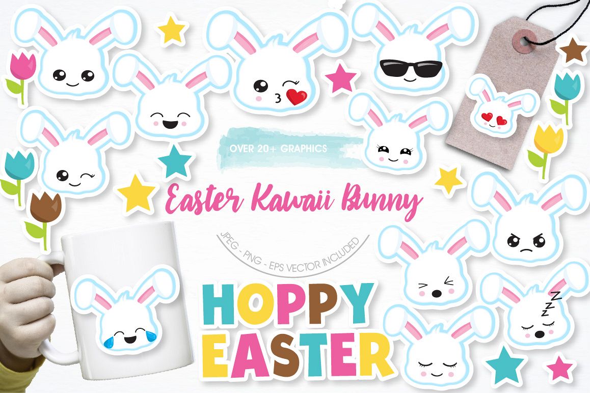 Easter Kawaii Bunnies graphics and illustrations example image 1