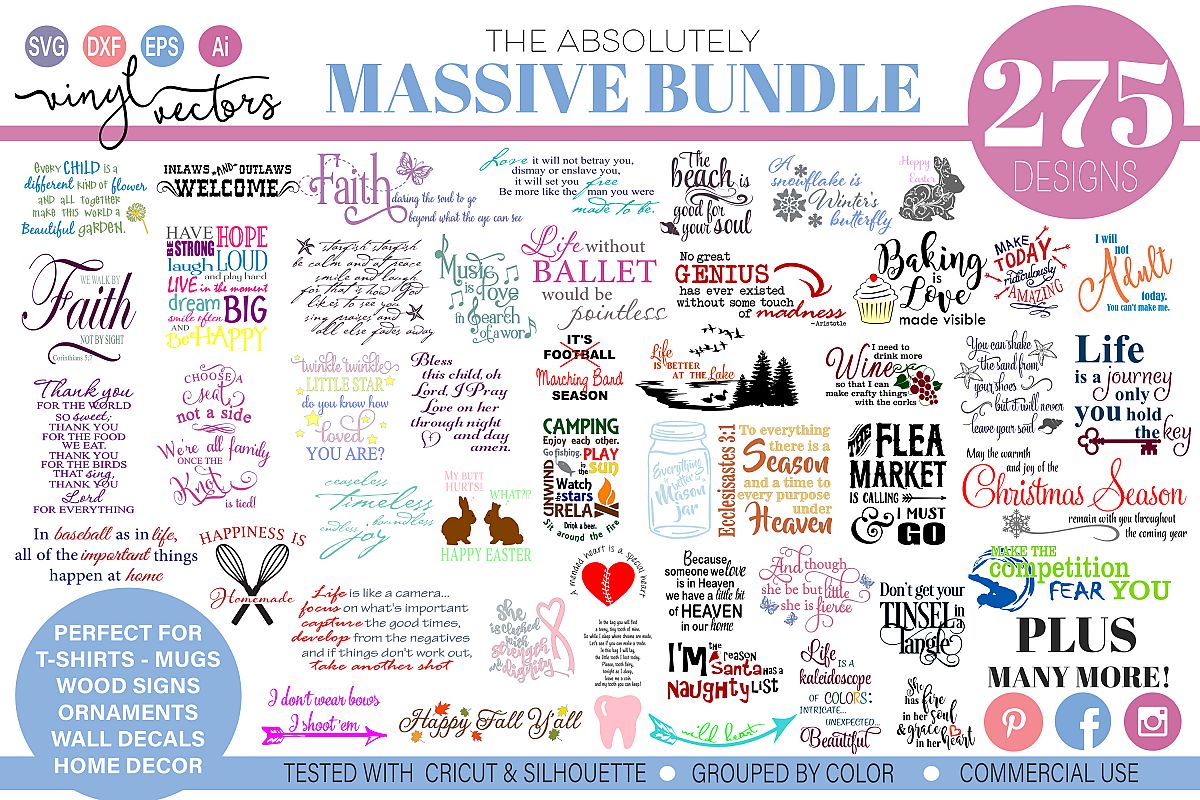 Massive Bundle of 275 SVG DXF cut ready files example image